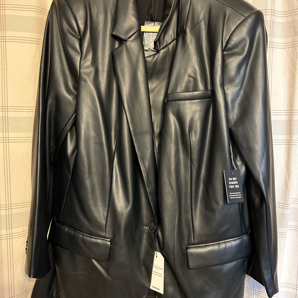 Women's Black Faux Leather Blazer